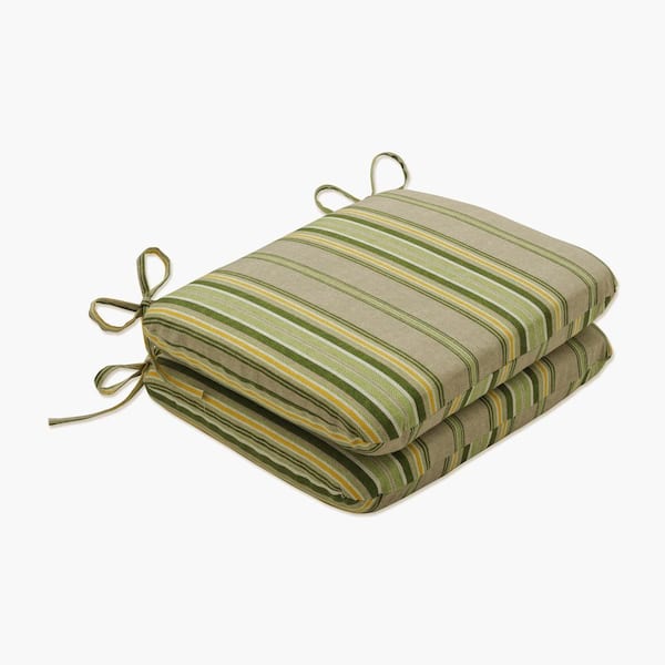Pillow Perfect Striped 18.5 x 15.5 Outdoor Dining Chair Cushion in Green/Natural/Yellow (Set of 2)