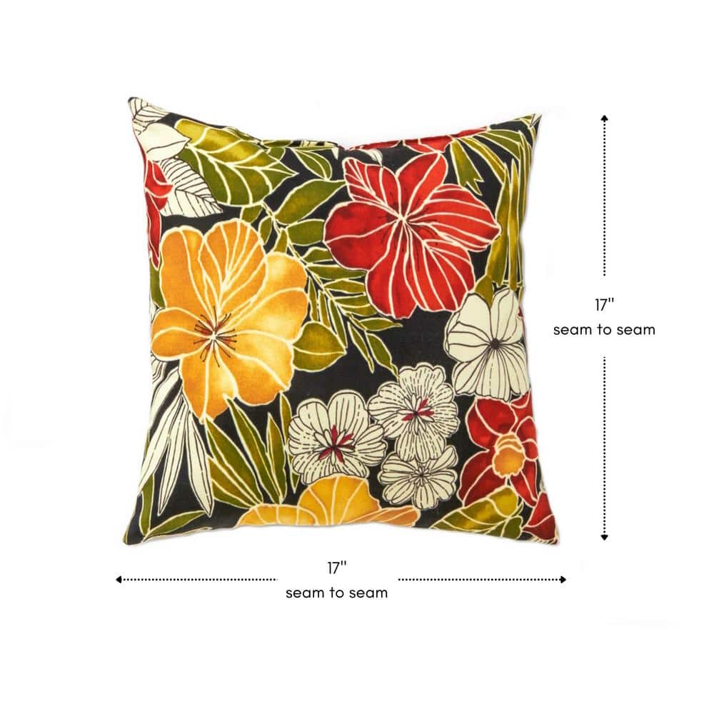 Aloha Black Floral 17" Square Outdoor Throw Pillow Set