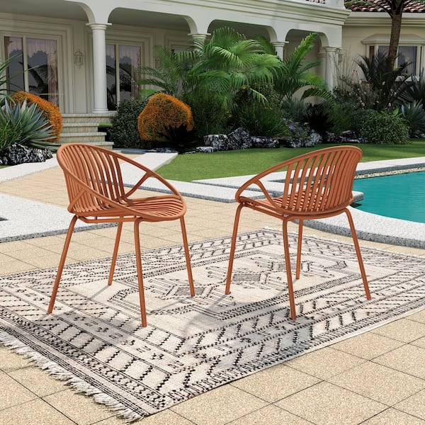 CHRISTOPHER KNIGHT HOME Verona Outdoor Patio Dining Chairs, Stackable, Metal, Polypropylene, Orange, Set of 2