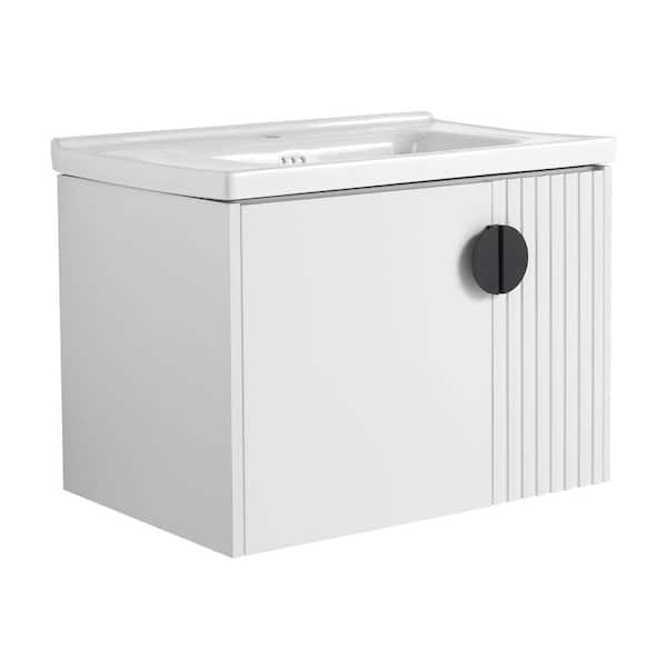 Yunus 27 in. W x 18 in. D x 20 in. H Single Sink Floating Bath Vanity in White with White Ceramic Top