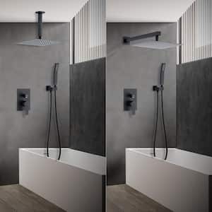 10 in. Single Handle 1-Spray Rain Square Shower Faucet with Handheld Shower in Matte Black (Valve Included)