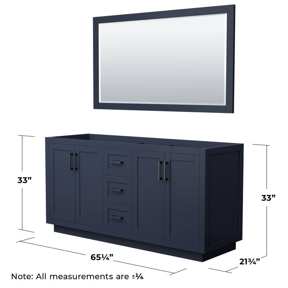 Miranda 66" Dark Blue Double Bathroom Vanity with Matte Black Trim