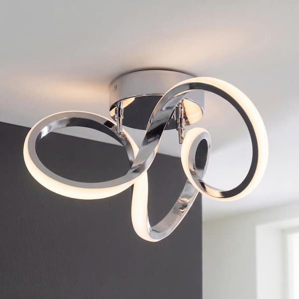 OUKANING 28.34 in. 1-Light White Modern Geometric Design Dimmable