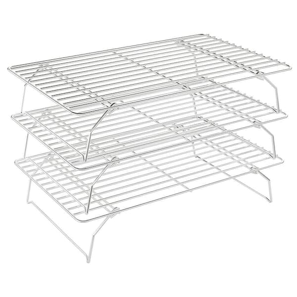 3-Tier Stainless Steel Silver Cooling Rack Stackable Set for Batch Cooling Cookie, Pizza, Cake-15.8 in. x 10 in.