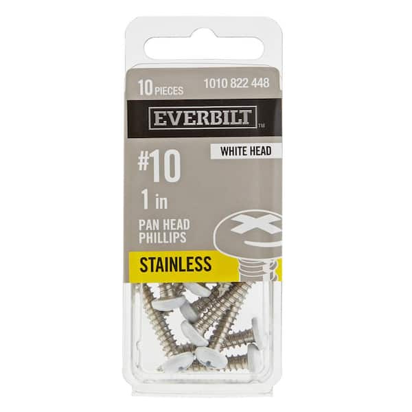 Everbilt #10 x 1 in. White Stainless Steel Phillips Pan Head Standard Sheet Metal Screw (10-Pack)