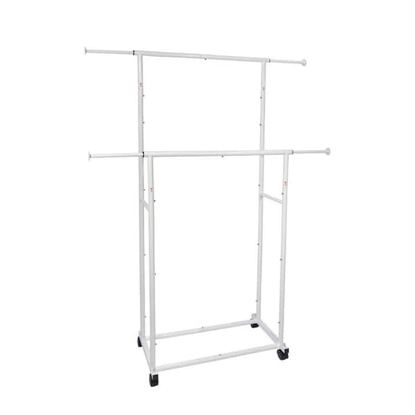 Unbranded White Metal Garment Clothes Rack Double Rod 48 in. W x 65 in. H