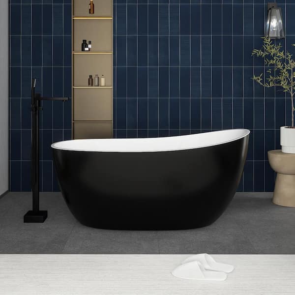 JimsMaison 59 in. x 29 in. Acrylic Freestanding Flatbottom Soaking Bathtub in Black
