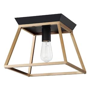 Paulino 11.5 in. W x 9.06 in. H 1-Light Brushed Gold/Matte Black Semi-Flush Mount with Trapezoidal Open Metal Frame