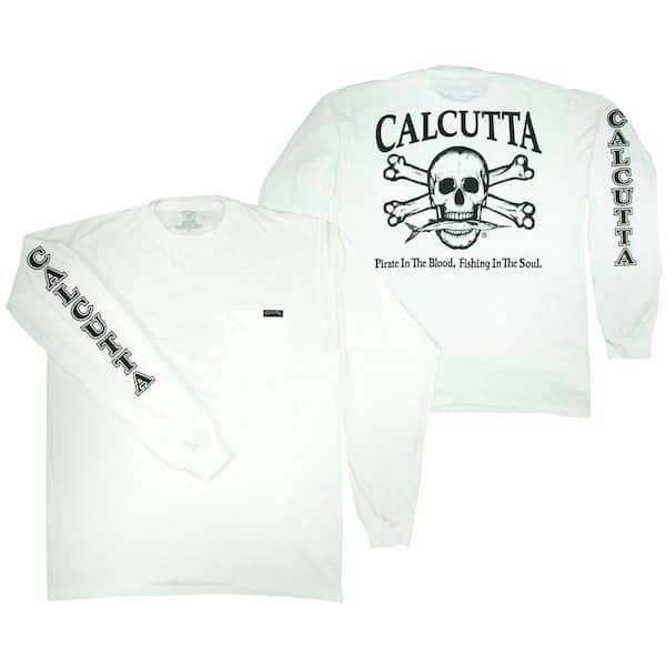 Calcutta Adult Double Extra Large Original Logo Long Sleeved Front Pocket T-Shirt in White