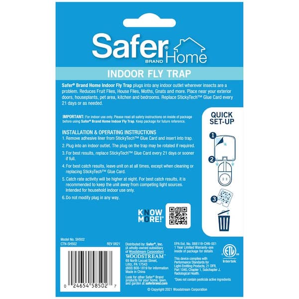 Safer Brand Safer Home Indoor Flying Insect Trap for Fruit Flies, Gnats,  Moths, House Flies (1 Plug-In Base and 2 Refill Glue Cards) SH502 - The  Home Depot