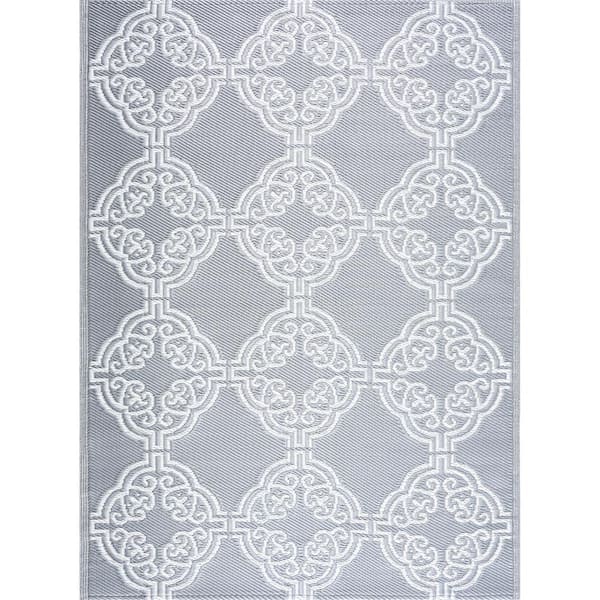 Marrakech Gray White 5 ft. x 7 ft. Reversible Recycled Plastic Indoor ...
