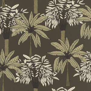 Bold Palms Wallpaper Charcoal Paper Strippable Roll (Covers 57 sq. ft.)