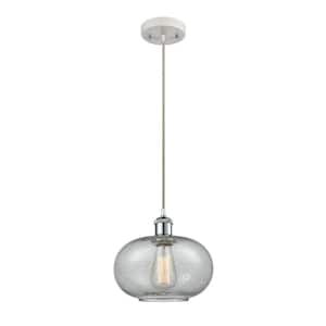 Gorham 1-Light White and Polished Chrome Shaded Pendant Light with Charcoal Glass Shade