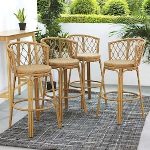 Cressi 28.75 in. Seat Height Metal and Rattan Frame Light Brown Outdoor BarStool (4-Pack)