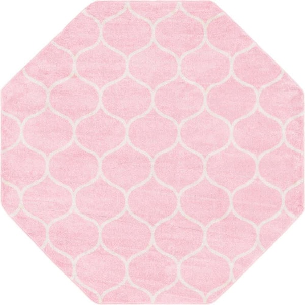 Trellis Frieze Collection Area Rug - Rounded (7 ft. 10 in. Octagon Light Pink/Ivory)