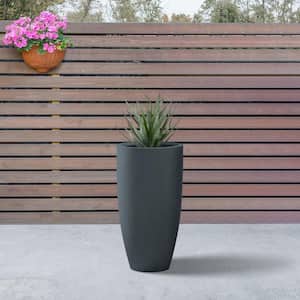 13.39 in. x 23.62 in. Round Charcoal Finish Lightweight Concrete and Fiberglass Indoor Outdoor Planter w/Drainage Hole