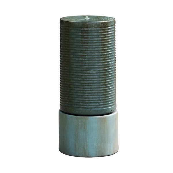 canadine 44 in. Tall Large Round Green Ribbed Tower Water Fountain Verge Bronze Cement Outdoor Bird Feeder/Bath Fountain