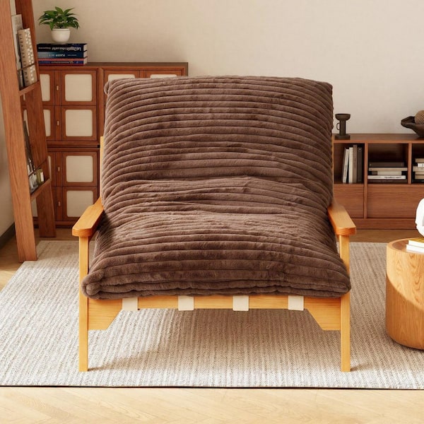 35 in. Square Arm Faux Rabbit Fur Fabric Upholstered Accent Chair Side Chair with Detachable Cover in Brown