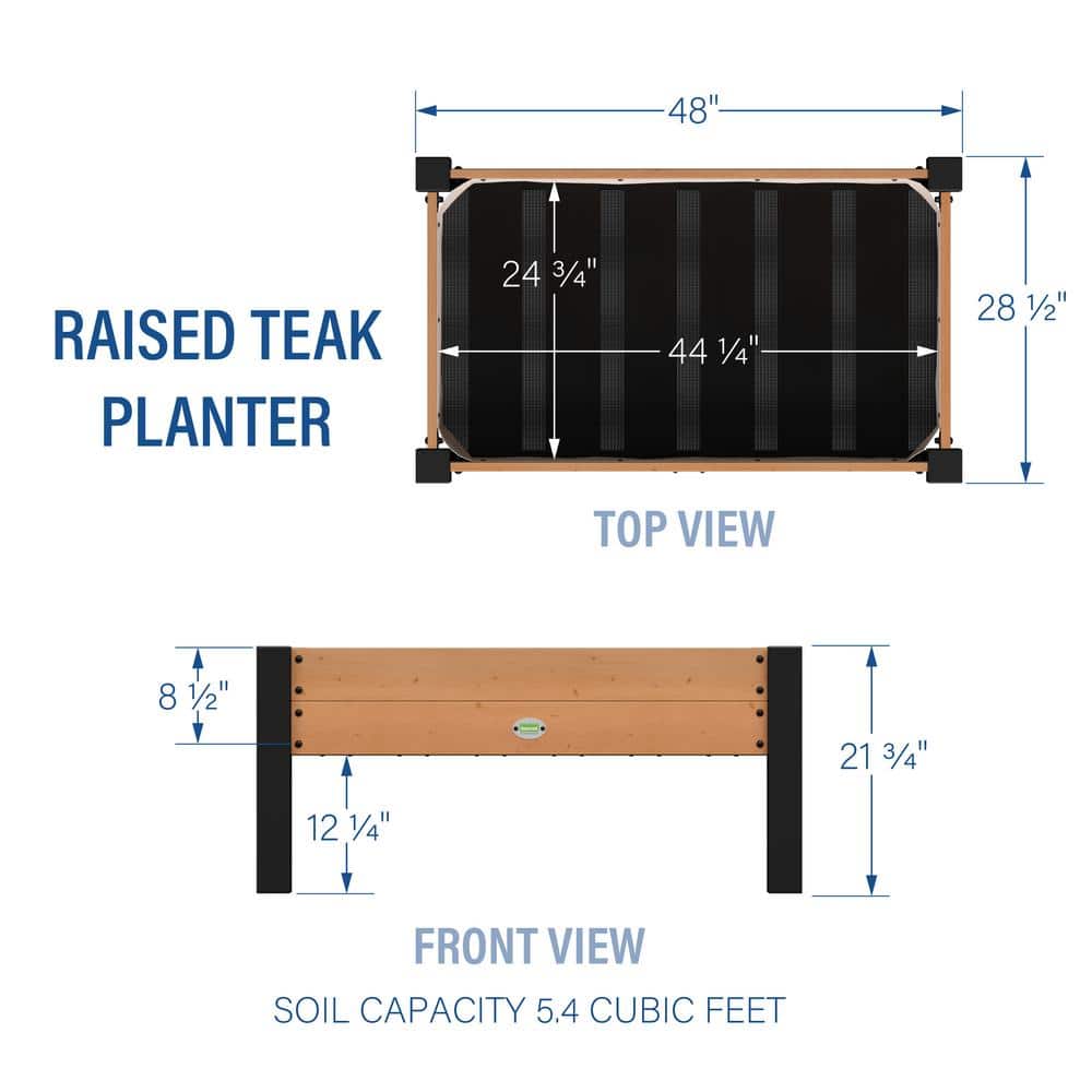 Backyard Raised Teak Planter with Black Steel Legs