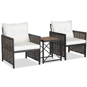 3-Piece Wicker Patio Conversation Set Acacia Wood Coffee Table & 2 Chairs Backyard