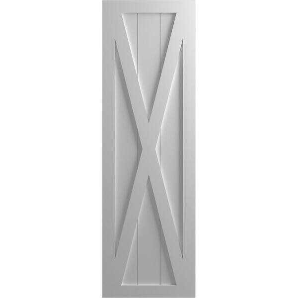 Ekena Millwork 15 in. x 34 in. True Fit PVC Single X-Board Farmhouse Fixed Mount Board and Batten Shutters Pair in Primed