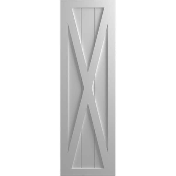 Ekena Millwork 18 in. x 77 in. True Fit PVC Single X-Board Farmhouse Fixed Mount Board and Batten Shutters Pair in Primed