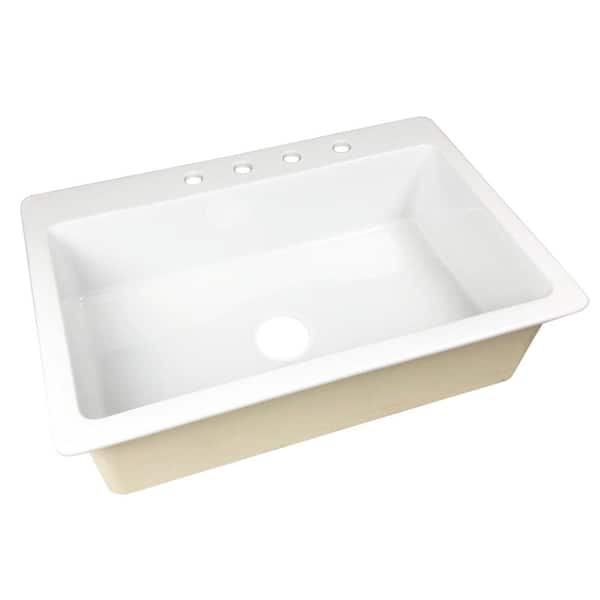 SINKOLOGY Jackson 33 in. 4-Hole Drop-In Single Bowl Crisp White Fireclay Kitchen Sink
