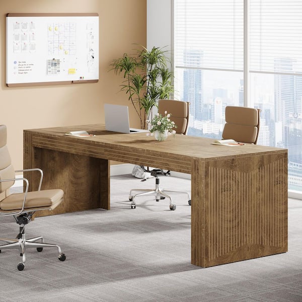Capen 79 in. Rectangle Light Brown Engineered Wood Computer Desk Home Office Double Table Workstation Industrial