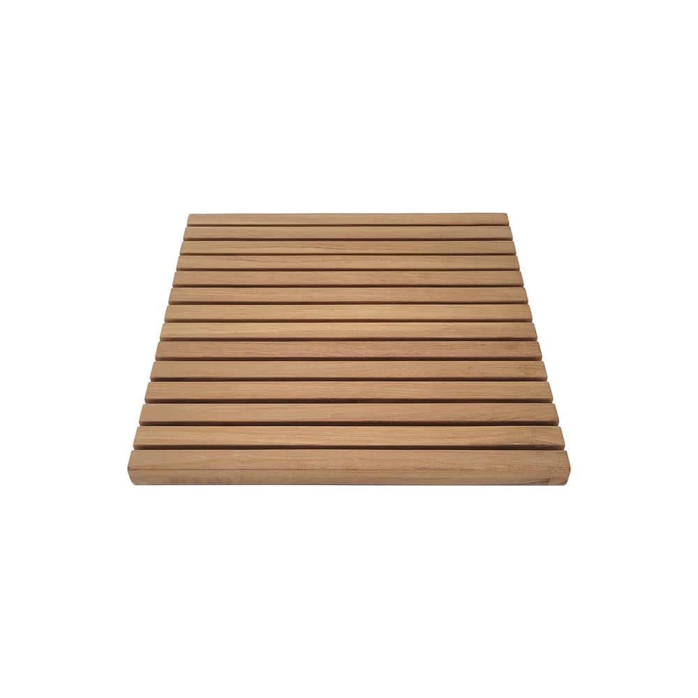 20 in. x 20 in. Square Teak Wood Patio Deck Tiles, Outdoor Slatted Pattern 
