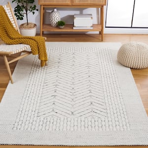 Marbella Collection Ivory Green 5 ft. x 8 ft. Border Chevron Area Rug