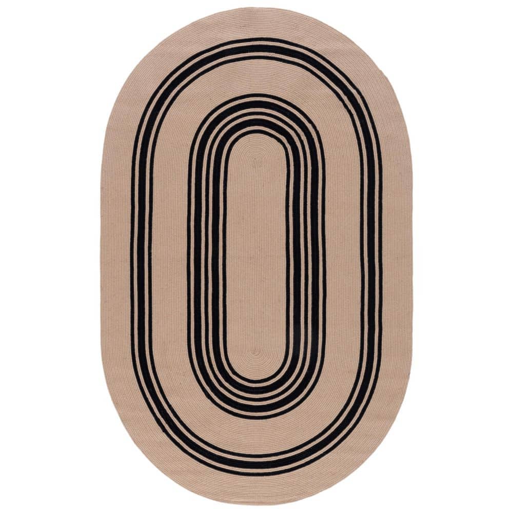 Braided 5 ft. x 8 ft. Natural/Black Solid Striped Oval Area Rug price history on PriceWatchPro