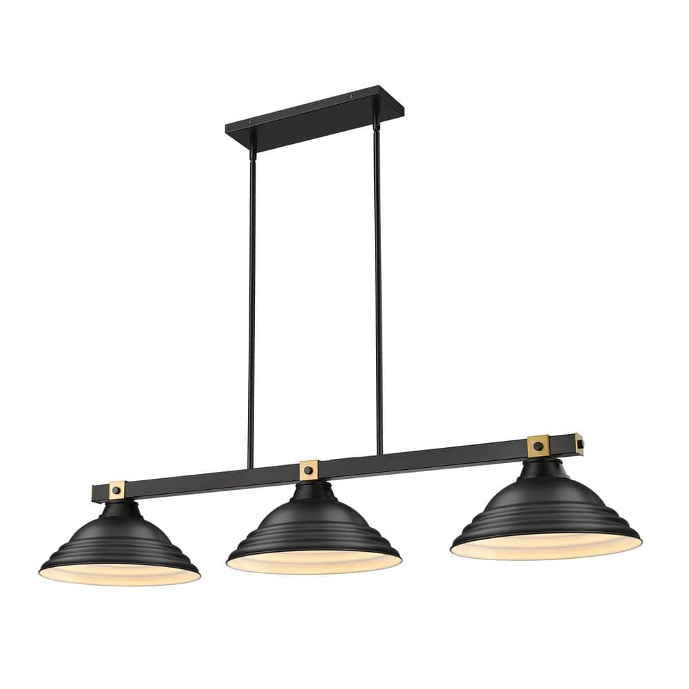 Bronte 54.75 in. Matte Black + Rubbed Brass 3 Light Billiard Light with Ste