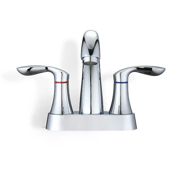 PROOX 4 in. Centerset Double Handle High Arc Bathroom Faucet with Drain Kit Included in Polished Chrome