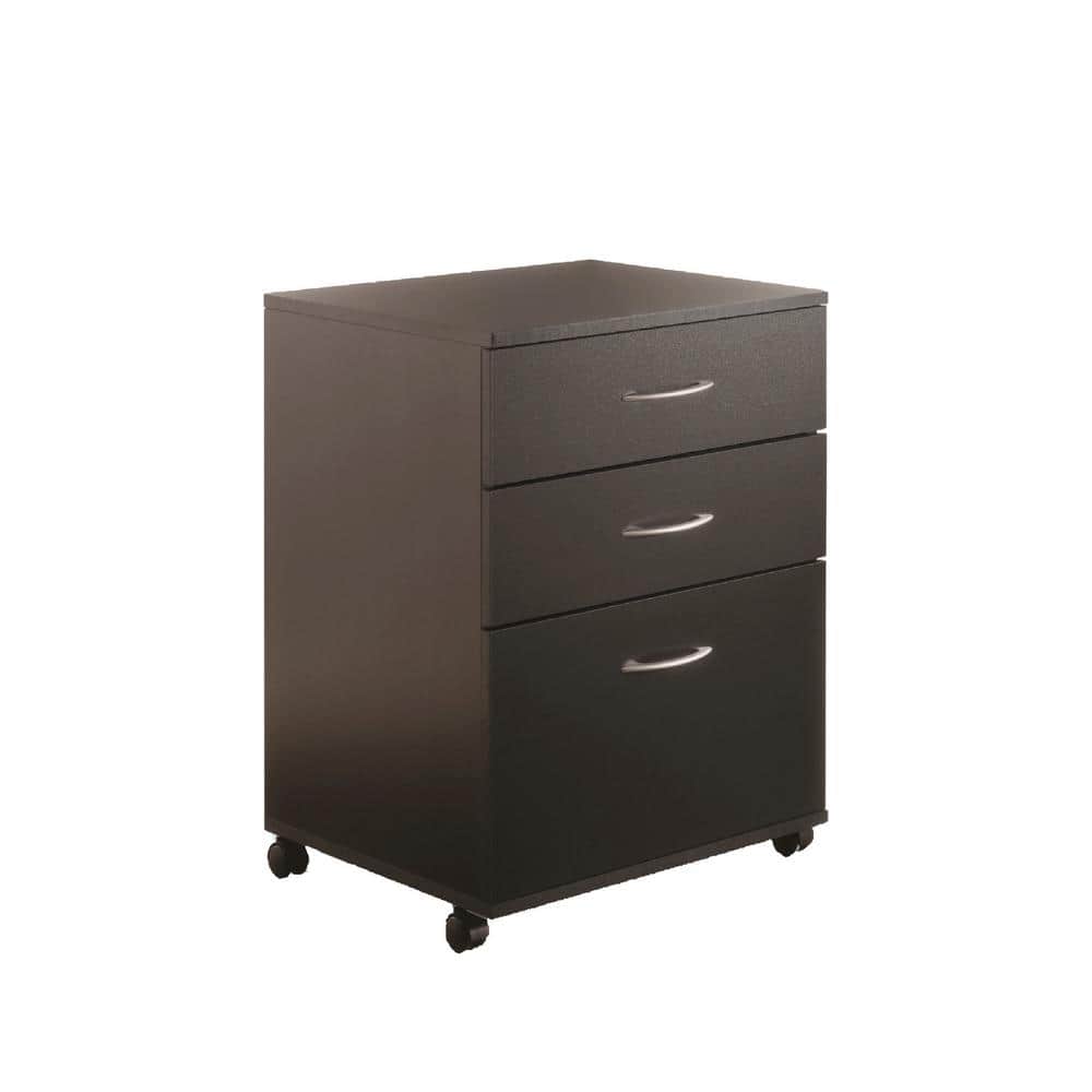 Black 3-Drawer Mobile Filing Cabinet with Metal Handles