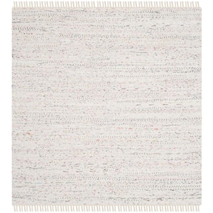 Rag Rug Ivory/Multi 3 ft. x 3 ft. Gradient Striped Square Area Rug