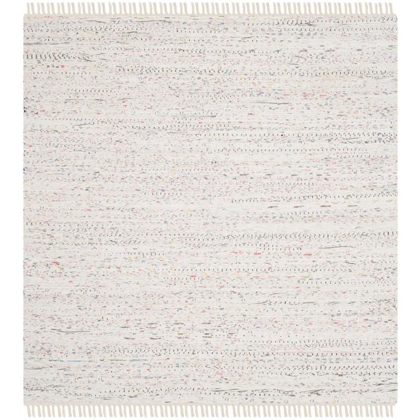 SAFAVIEH Rag Rug Ivory/Multi Doormat 3 ft. x 3 ft. Gradient Striped Square Area Rug