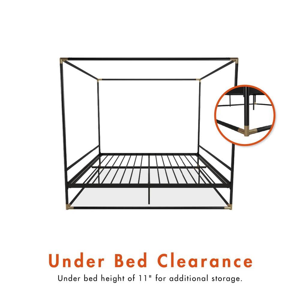 Celeste Black Metal Upholstered King Platform Bed Frame with Slats