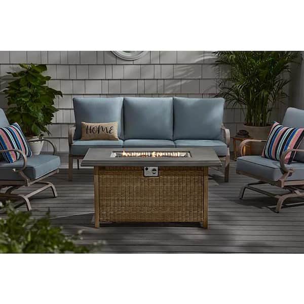 Home Decorators Collection Anaheim 49 in. W 50000 Btu Tan Aluminum Propane Outdoor Fire Pit with Fire Glass