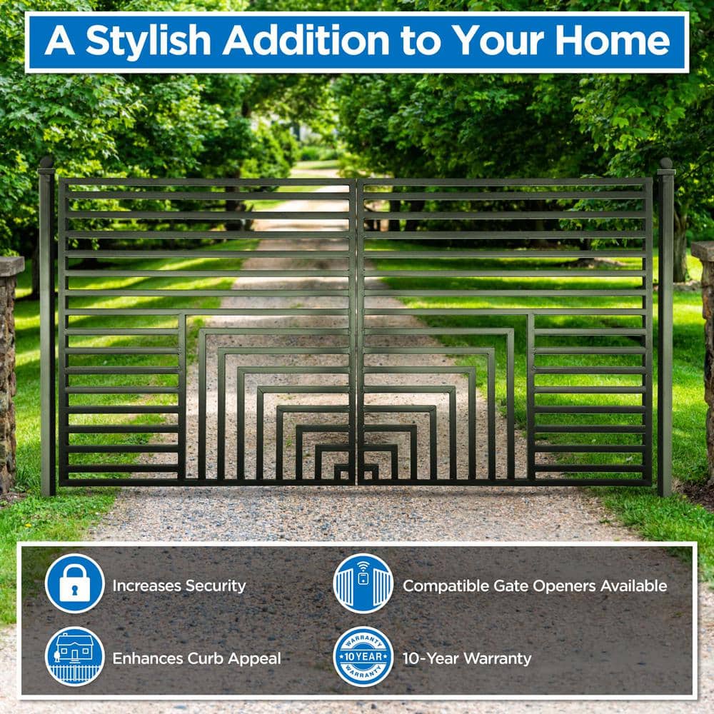 Florence Style Black Steel Dual Swing Driveway Gate 12 ft