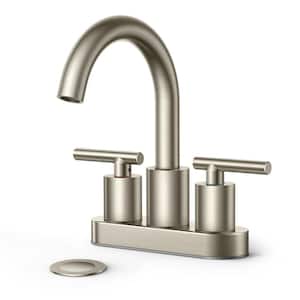4 in. Centerset Double Handle Low Arc Bathroom Faucet with Pop-up Drain Included in Brushed Nickel