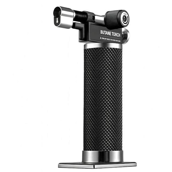 Metal, Black Butane Torch Lighter with Dual Flame, Adjustable Flame, Refillable, For Baking (Butane Not Included)