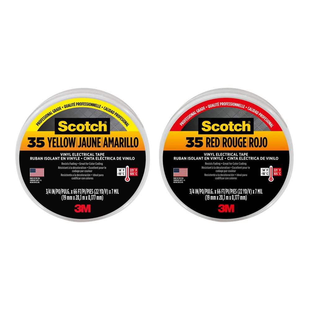 3/4 in. x 66 ft. x 0.007 in. Yellow & Red Combo Pack #35 Vinyl Electrical Tape Stretchable long-lasting adhesion price history on PriceWatchPro