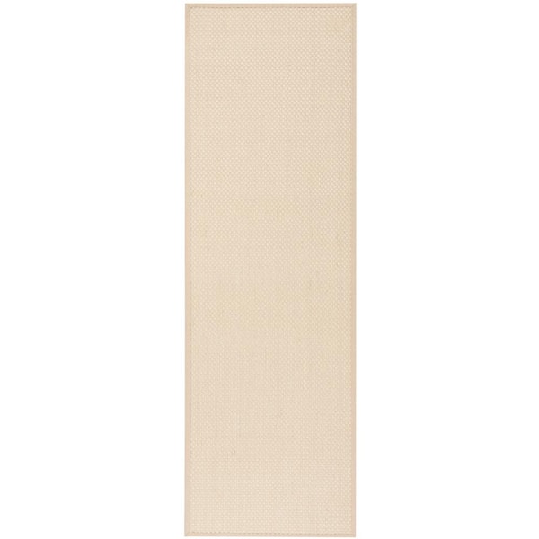 Natural Fiber 3 ft. x 14 ft. Ivory/Light Beige Solid Color Runner Rug