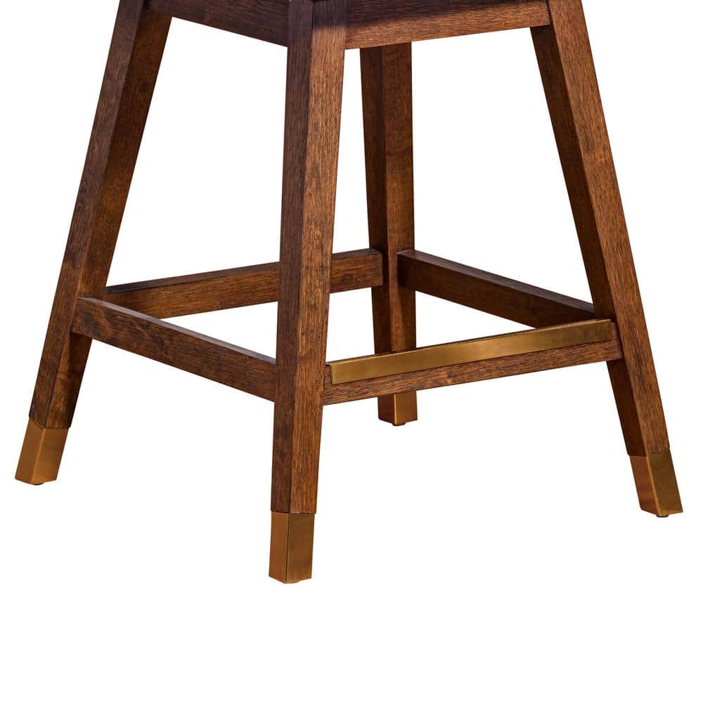 Brown Oak Wood Swivel Counter Stool with Taupe Boucle Fabric