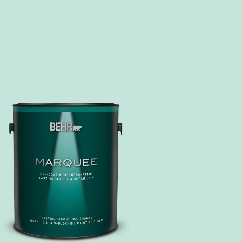 BEHR MARQUEE 1 Gal. #MQ3-19 Misty Isle One-Coat Hide Semi-Gloss Enamel ...