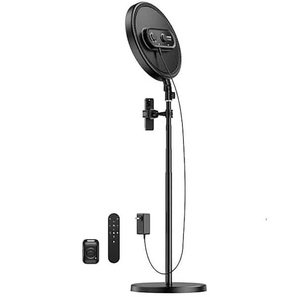 79 in. White Ring Light with Full Screen 6500K Stepless Dimming Stable Base Phone Holder for Video Studio