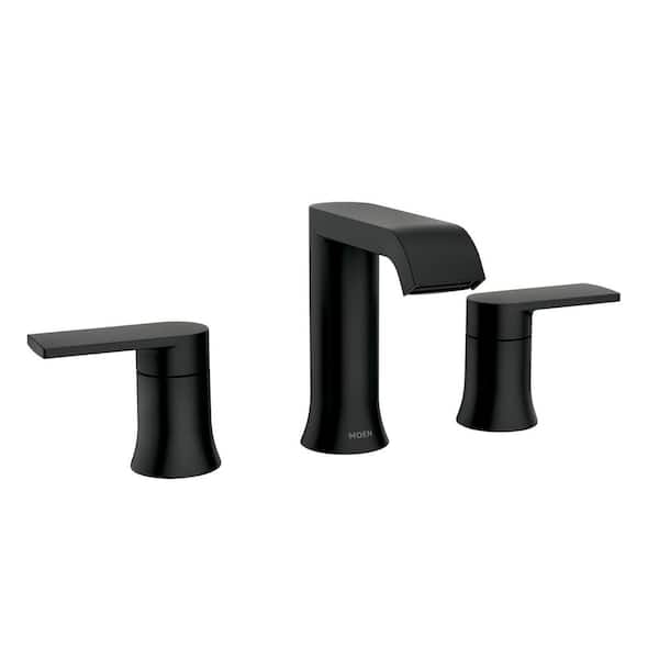 Genta 8 in. Widespread Double Handle Bathroom Faucet with Drain Kit Included in Matte Black (Valve Included)