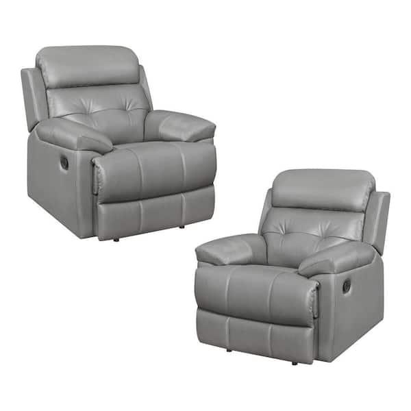 EVERGLADE HOME Oswald Gray Faux leather Upholstery Reclining Chair (Set of 2)