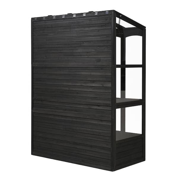 Zeus & Ruta 57.9 in. W x 29.1 in. D x 78.1 in. H Black Wooden Greenhouse with 4 Independent Skylights and 2 Folding Middle Shelves