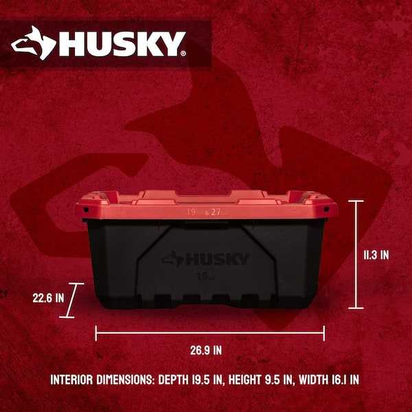 Husky - 19 Gal. Pro Grip Storage Tote in Black with Red Lid